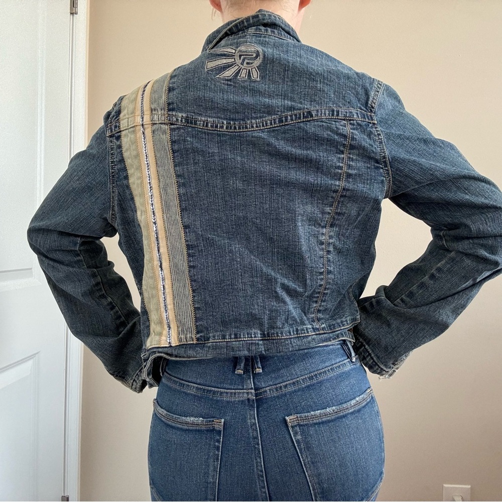 Pepe Jeans London Mixed Media Lace Patchwork Arty Boho Denim Jacket - Picture 6 of 10